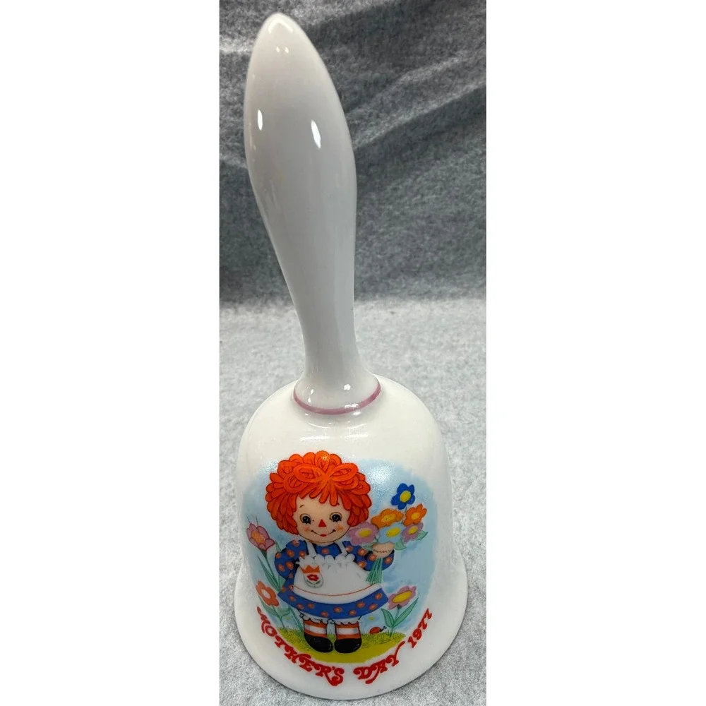 Vintage Raggedy Ann Porcelain Bell Set Christmas 1976 Mother's Day 1977 2pc